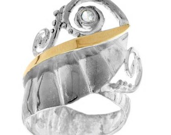 Silver and Gold ring, Clear CZ Ring, Womens silver ring, Unique silver ring, handmade