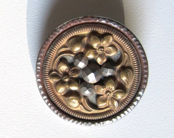 Antique Button Victorian Steel Cut Floral Antique Metal 1800s 1900s