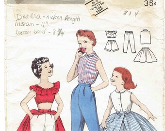 Vintage Girl's Playsuit Pattern Butterick 7370. Midriff Blouse, Shorts, Pedal Pushers, Overskirt & Sleeveless Blouse. Size 6 Breast 24 in.