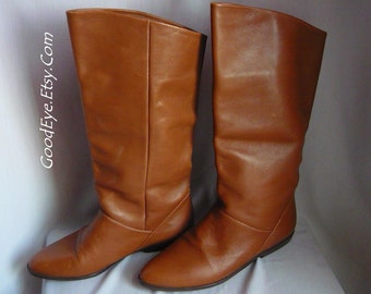 Vintage Nine West Leather SLOUCH Boots / size 5 .5 m Eur 35 .5 Uk 3 / Pixie Knee Cuff Flat Heel / made in BRAZIL