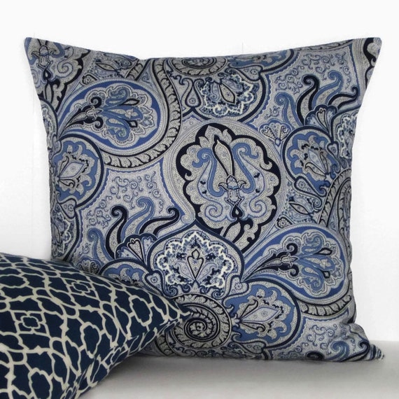 Navy Blue Pillow Cover Paisley Decorative Throw Accent Ivory