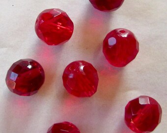 10 red glass beads, 12mm