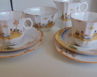 Art Deco Tea set for 2 hand painted Melba ware Hand painted venice Gondola lovers