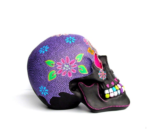Large Hand Painted Resin Skull Painted skull Sugar skull colorful skull