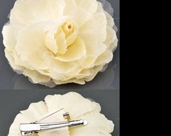 Textile flower brooch/hairpin ± raw 70x45mm