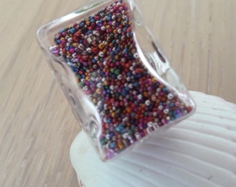 Mothers day glass microbeads multicolorescadeau rectangular ring