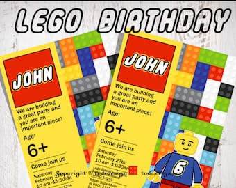 Birthday party invitation - Bricks, Building Blocks Birthday Party Invitation - Printable digital file