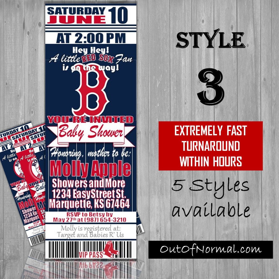 boston red sox fenway themed baby shower invitation tickets