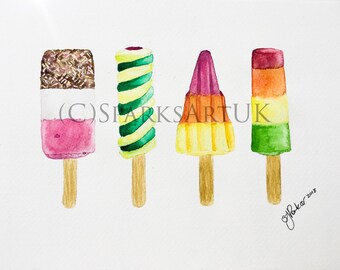 The Fab Four (Ice lollies) - print of original watercolour painting