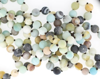 Long Necklace, Natural Stone, 8mm Hand Knotted Matte Amazonite, 8mm Round Beads. 60" Hand Knotted Necklace, Natural Stones, Wholesale