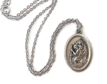 St Christopher Medal Necklace Saint Christopher Medal Automobile Travel Protection Charm Protect Us Italy Pendant Religious Jewelry Gift
