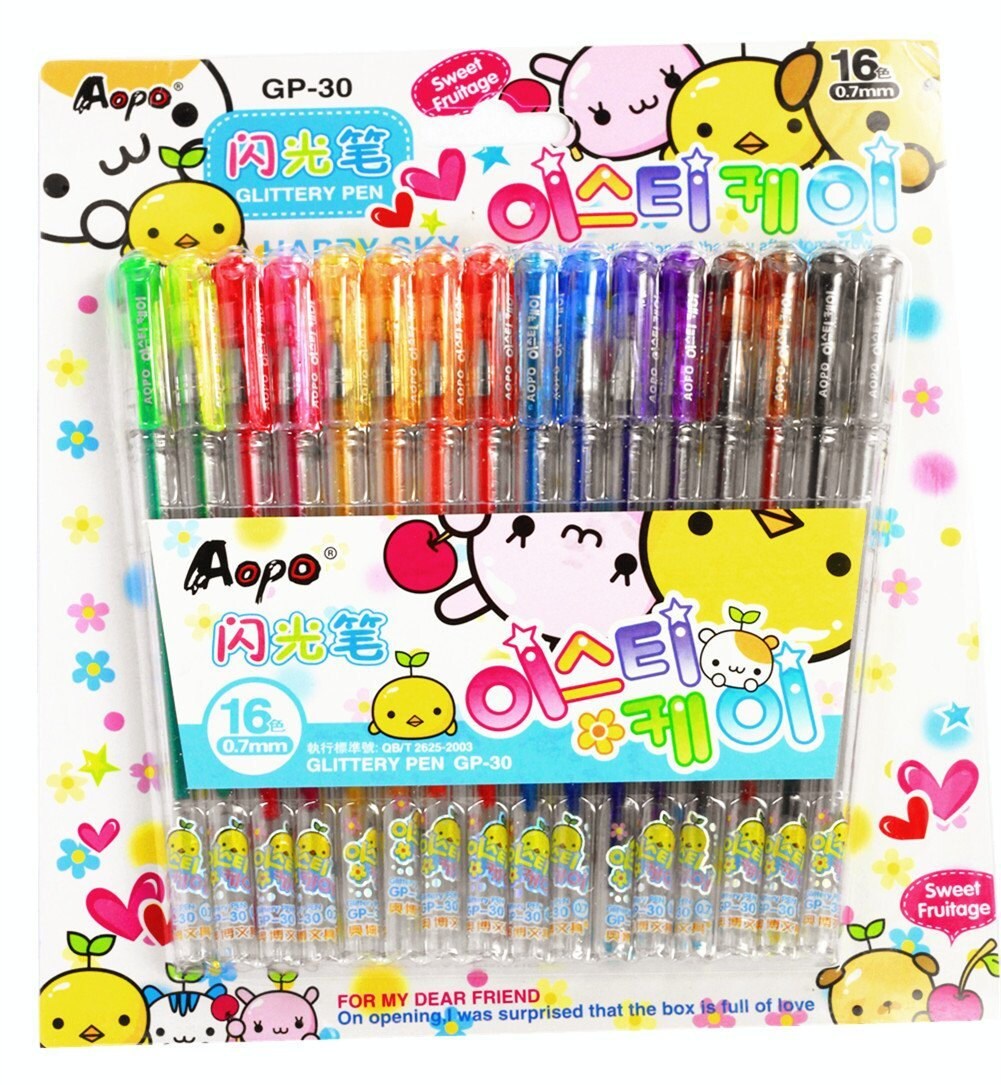 16 Fruit Scented Coloring Metallic Glitter Gel Pens Adult