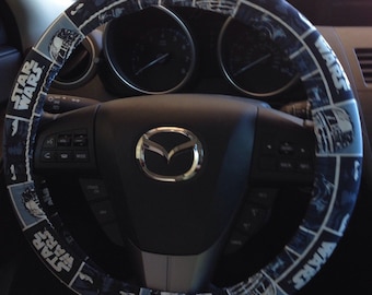 Blue Star Wars Steering Wheel Cover featuring Darth Vader, Luke Skywalker and C-3PO