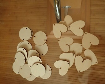 Laser cut 1.5" Natural wood circles or hearts
