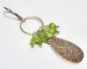 Fine Silver and Peridot Paisley Earrings