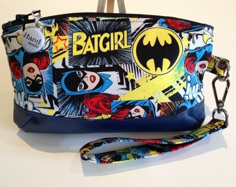 MOTHERS DAY Special, free* postage, Batgirl, Clematis, Clutch Zipper, Clutch, Wallet, Pouch Zipper, Wristlet, Removable Strap