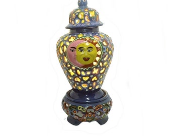 Talavera Mexico Reticulated Lamp Ginger Jar/Tibor Red Clay Folk Art