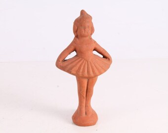 Antique Old Hand Carved Ballerina Shaped Clay Whistle.