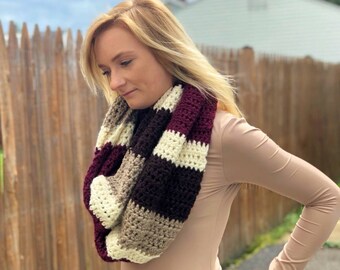 Cozy Burgundy Striped Chunky Infinity Scarf