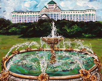Fountain at the Grand Hotel, Mackinac Island, Victorian, Summer Vacation, American Flags