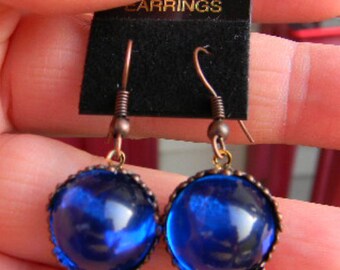 Royal Queen's Jewels Ruby Red or Sapphire BlueRound Gem Earrings