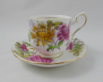 Royal Albert Tea Cup and Saucer Flower of the Month Series November Chrysanthemums, Vintage Tea Cup, Bone China, Hand Painted, No. 11