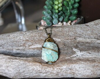 Rough Chrysocolla Necklace, Natural Stone Necklace, Blue Green Stone Jewelry, Bohemian Jewelry, Wiccan Jewelry, Hippie Necklace Boho Chic