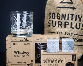 Whiskey Chemistry Gift Pack | Whisky Gift, Chemistry Gift, Lowball Rocks Glass, Whiskey Glass, Whiskey Stones, Sipping Stones, Science Gift