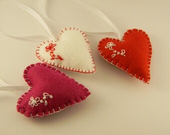 Hearts felt ornaments- set of 3,Valentines day decor, Valentines day gift, felt Christmas ornaments, home decor, wedding favors