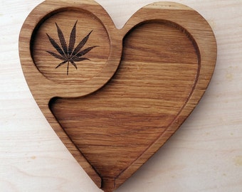 Rolling tray. Gift for her. Best friend Gift. Weed. Cannabis. Heart Vanity tray for all your smoking paraphernalia. Made in the UK from Oak