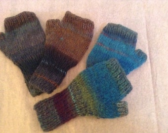 Knitted Woman Fingerless Gloves, In Brown or Teal, Variegated Wool /Acrylic Blend, 1 size fits all