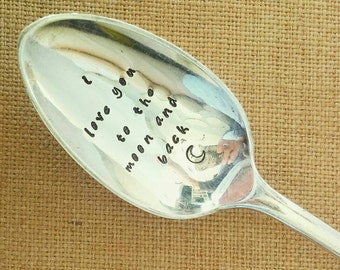 I Love You Spoon / Personalised Engraved Spoon / Hand Stamped Spoon / To The Moon And Back/ Stamped Cutlery / Anniversary Spoon