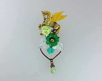 Pegasus Ear Cuff - Pegasus Earrings - Pegasus Jewelry - Green Fantasy Ear Cuff - Unique Ear Cuff - Woodland Ear Cuff - Green Woodland