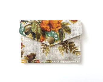 Floral Snap Wallet Minimalist Card Wallet Linen