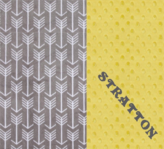 Arrow Baby Blanket, Personalized Baby Blanket Boy Girl, Minky Baby Blanket, Gray Yellow Receiving Blanket, Unisex Baby Blanket Baby Gift