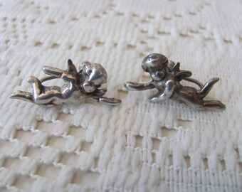 Sterling Cherub Earrings, Vintage Screw Backs, Angel Earrings, Cherub Jewelry