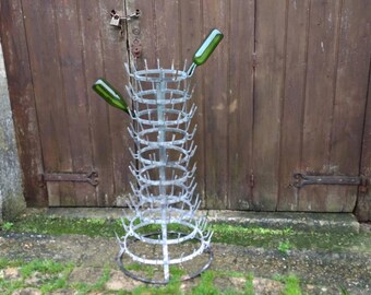 Very Large French Mid Century Industrial heavy gauge steel galvanised bottle drying rack, Herisson circa 1950s.
