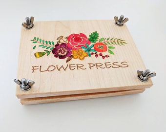 Flower press kit - Floral pyrography - wooden flower press - handpainted flower press - spring gift - homeschooling - botanical press