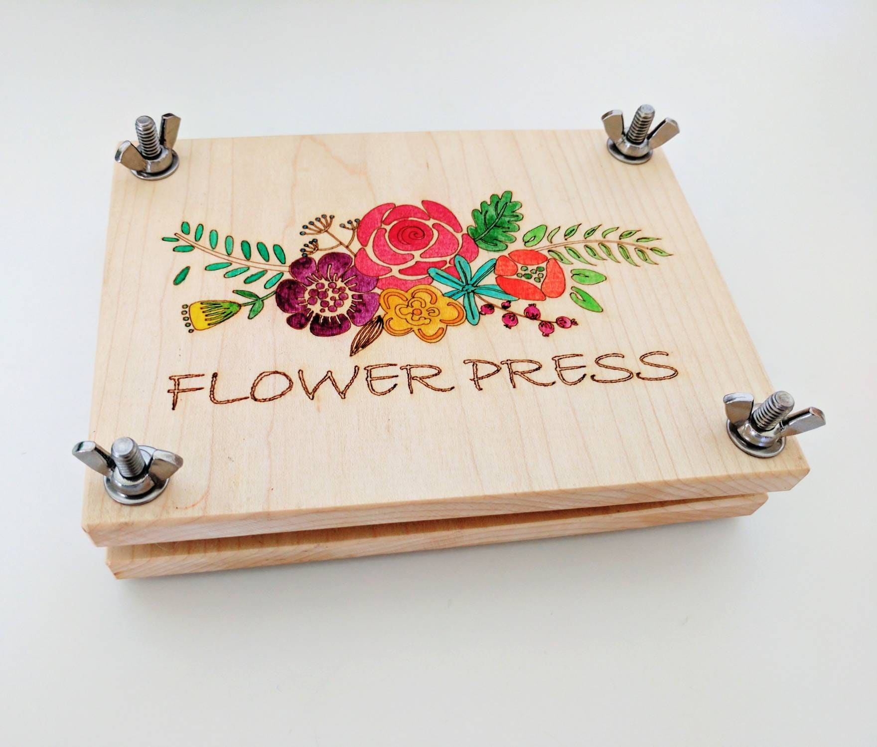 Flower press kit Floral pyrography wooden flower press
