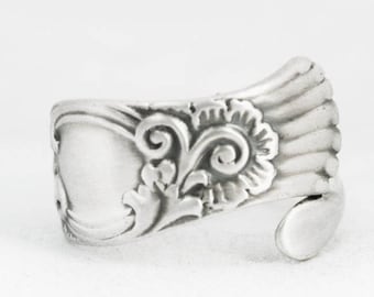 Petite Rococo Ring, Sterling Silver Spoon Ring, Antique Spoon Pattern by Towle ca 1880, Handmade Gift for Her, Custom Pinky Ring Size (7041)