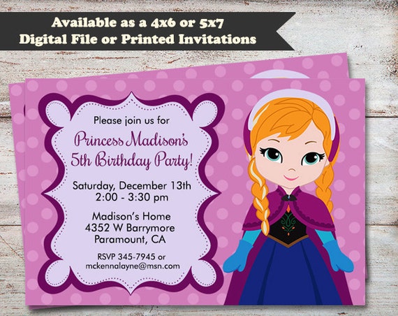 Princess Anna Birthday Invitations Frozen Party Invitations