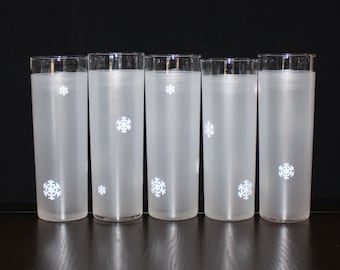 Vintage, Set of 5, Libbey Frosted Whited Snowflake Tumblers, Highball, Tom Collins Glasses