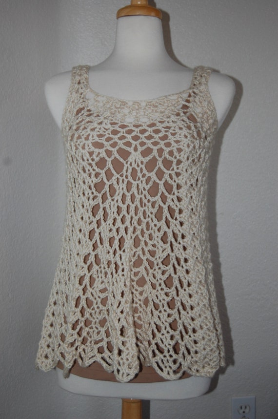 Crochet Tank Top in Cream Size Small