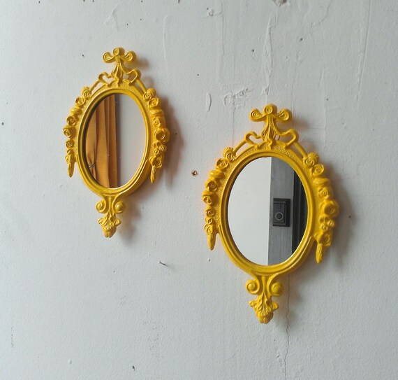 Bright Yellow Mirror Set of Two in Matching Vintage Italy