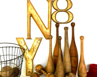 Pair of Antique Wooden Juggling Pins, Circus, Indian Clubs, Wooden Clubs,