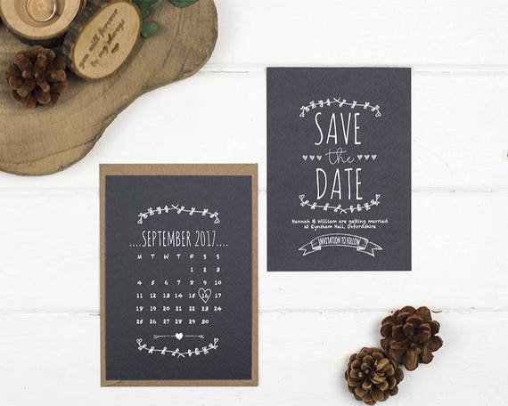 Rustic Save The Date Card - A6 Rustic Chalkboard