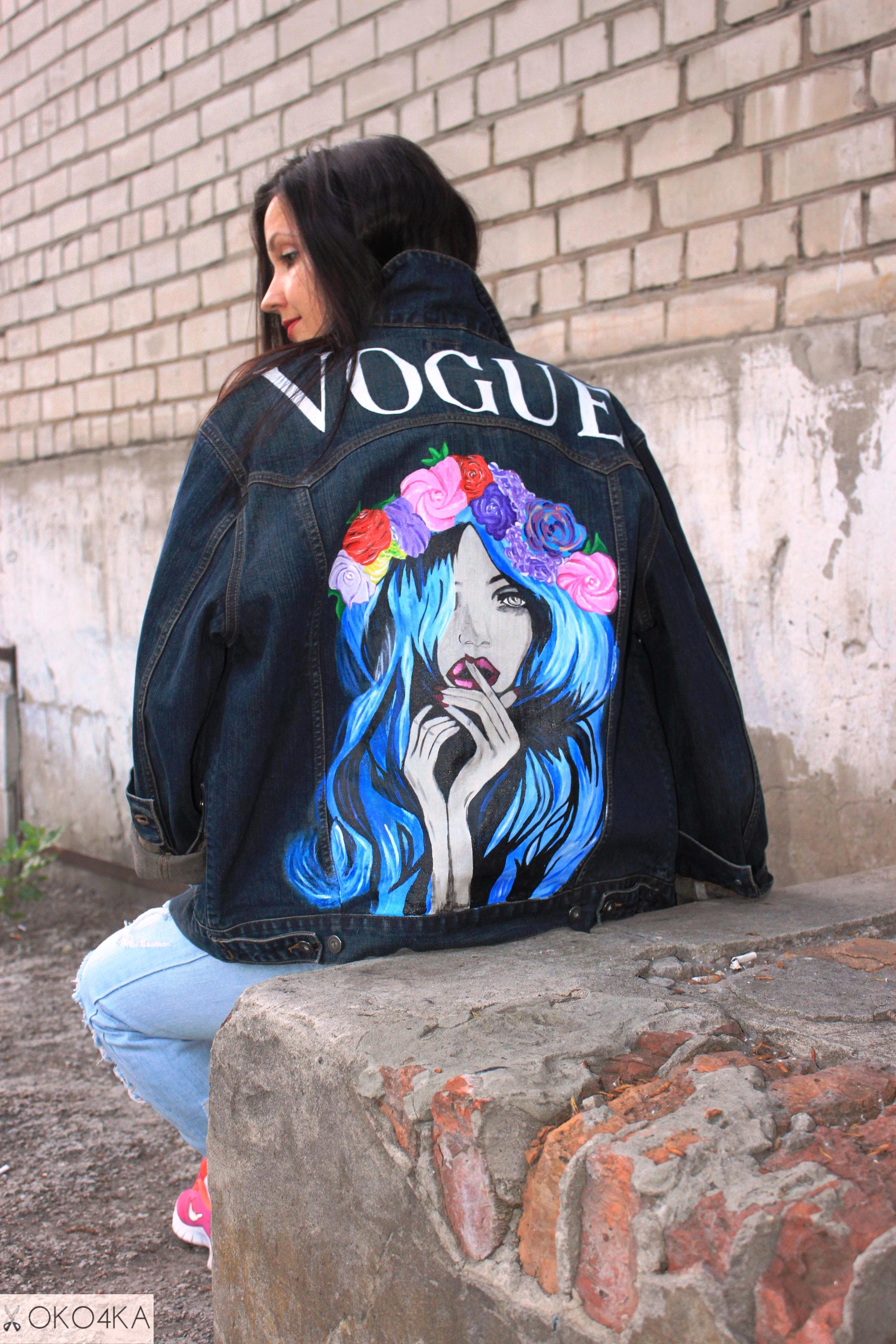 Hand painted denim Jacket with painting Jacket with art work
