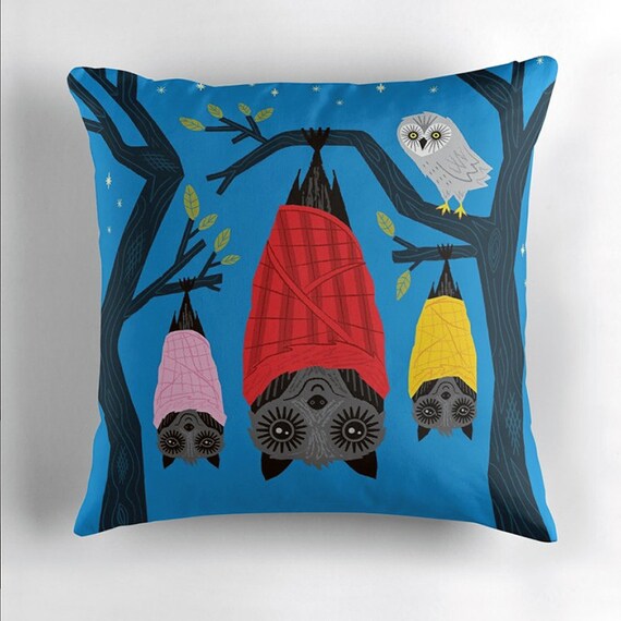 Bats in Blankets - throw pillow cover by Oliver Lake - iOTA iLLUSTRATiON