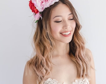 oversized pink red statement flower crown // spring racing flower crown / spring carnival flower crown / spring races flower fascinator
