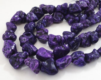 Nugget Beads - Royal Purple Magnesite Chunky Nugget Beads - Drilled Beads - Smooth Gemstone Beads - 16" Strand - DIY Craft Jewelry Making